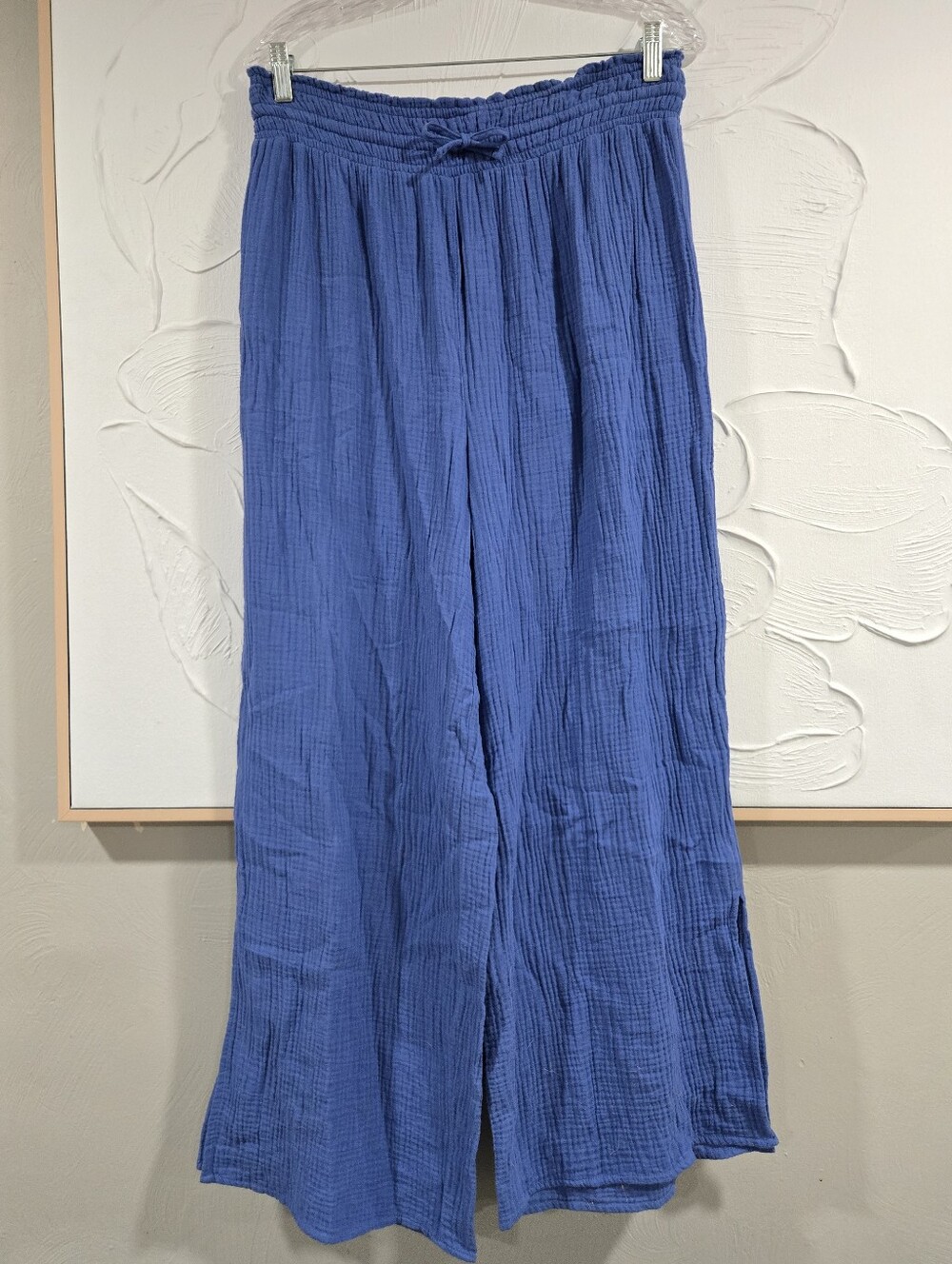 Magaschoni• Blue Gauze Cotton Wide-Leg Lounge Pants. Sz L
